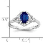 14k White Gold Oval Created Sapphire and Diamond Ring
